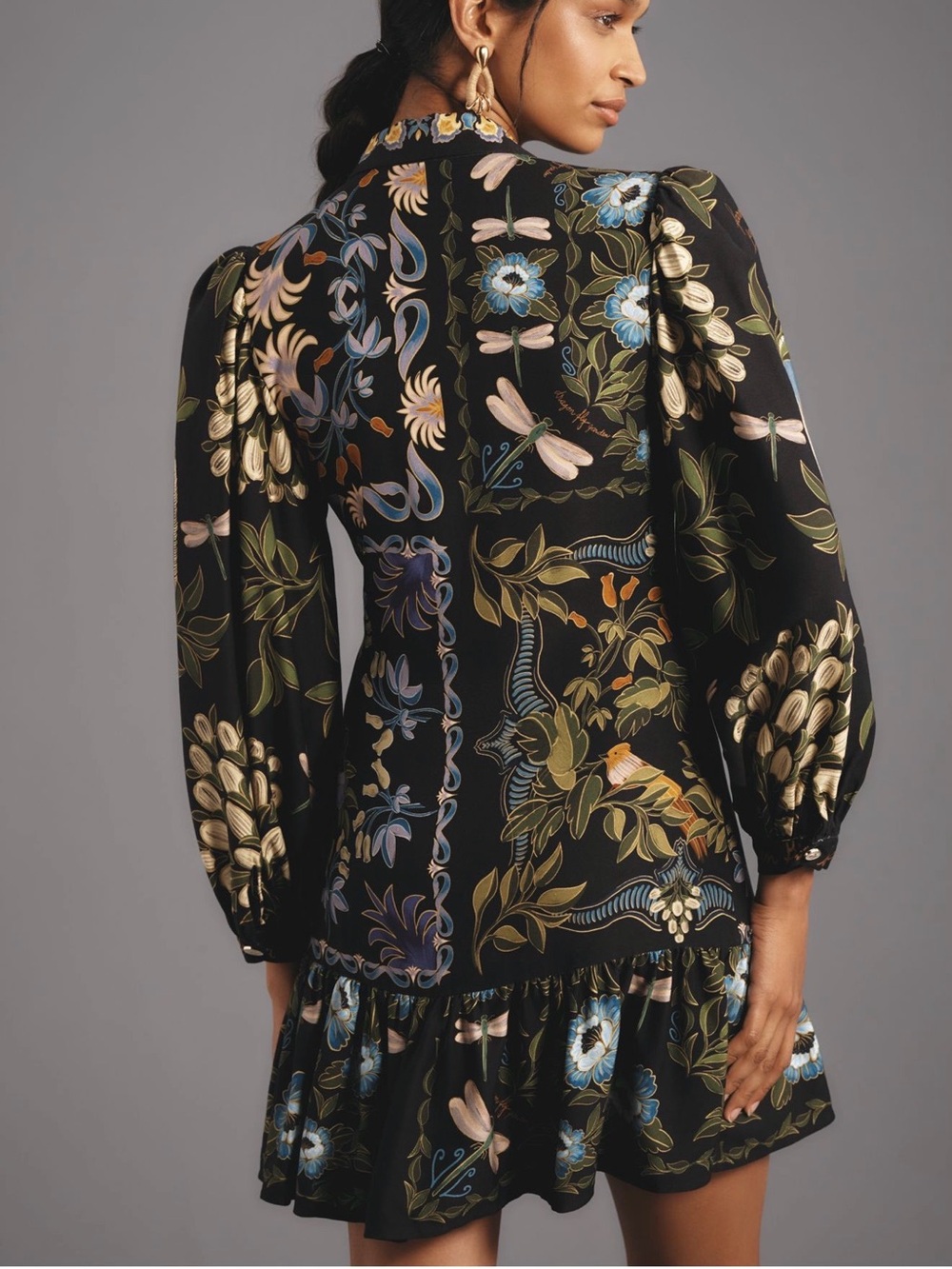 NWT FARM Rio Winter Garden Mini Dress XL Bird Floral Puff Sleeve Boho Dress $248 - Picture 2 of 16